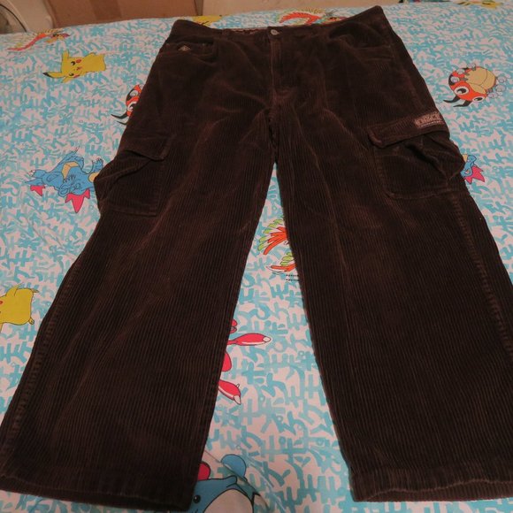 VTG 90s ENYCE Workwear Brown Corduroy Cargo Pants Carpenter Baggy Rave Skate 40